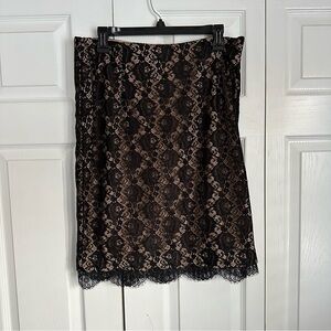 Lapis Skirt Womens L Black Lace Overlay Nude Lined Pencil Scalloped Whimsigoth
